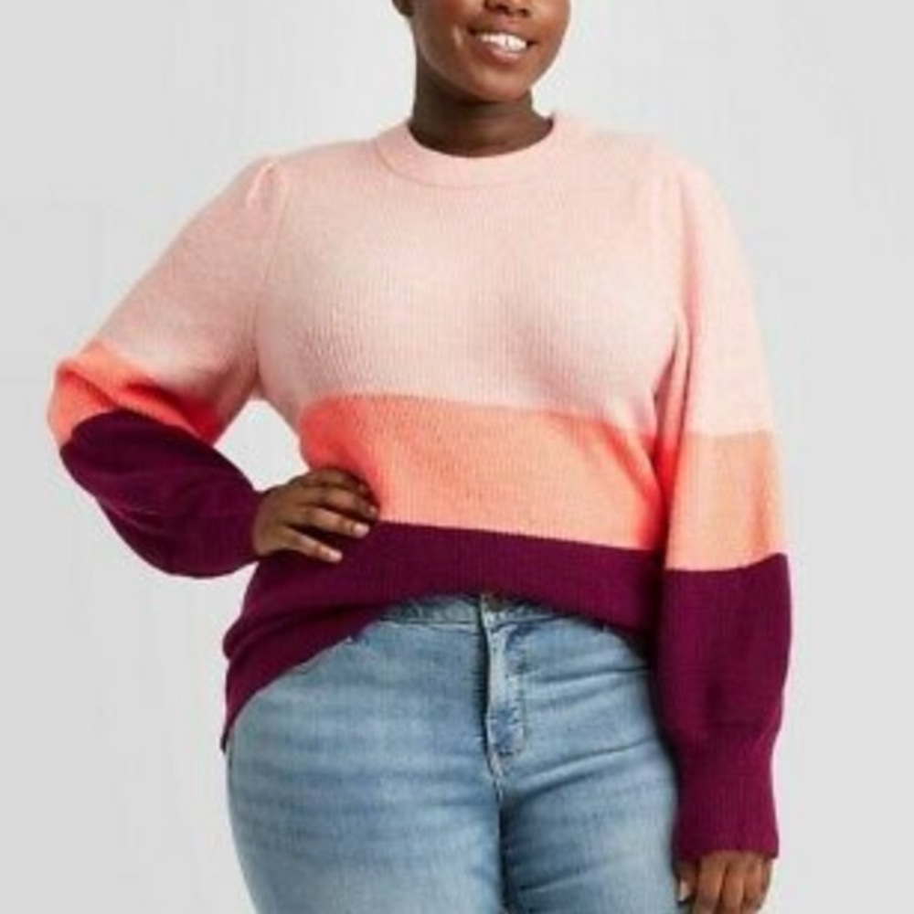 (2X)- NWT Ava & Viv Women's Striped Crewneck Sweater